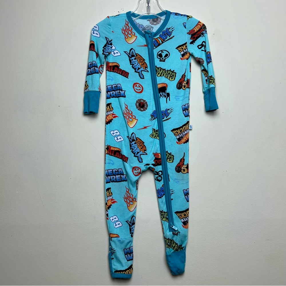 Posh Peanut Hot Wheels Monster Truck Footie Onesie Zippered One Piece Size 9-12M